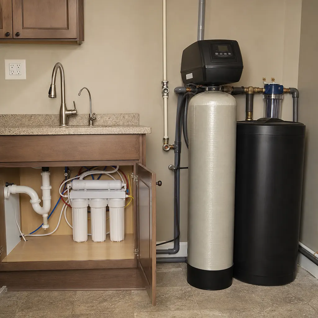 Reverse osmosis unit compared to a whole-house softener — recommended for Burnaby hard water treatment