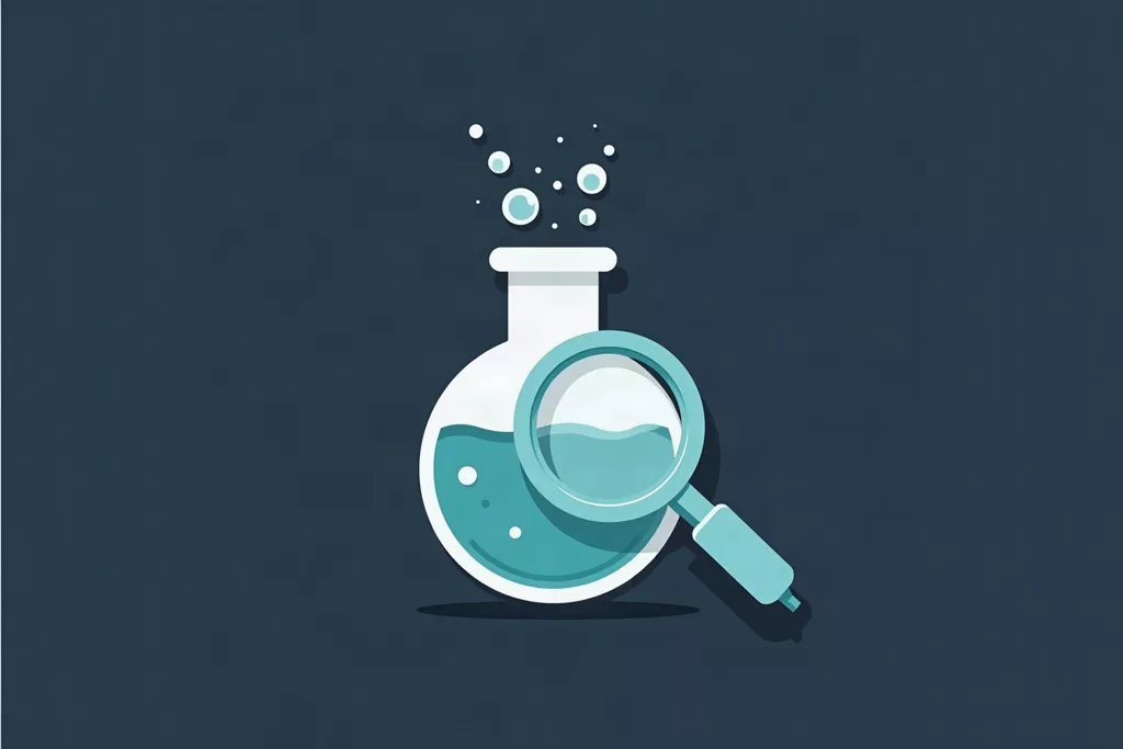 Laboratory test vial with magnifying glass — Olathe water contaminant testing — Olathe water testing